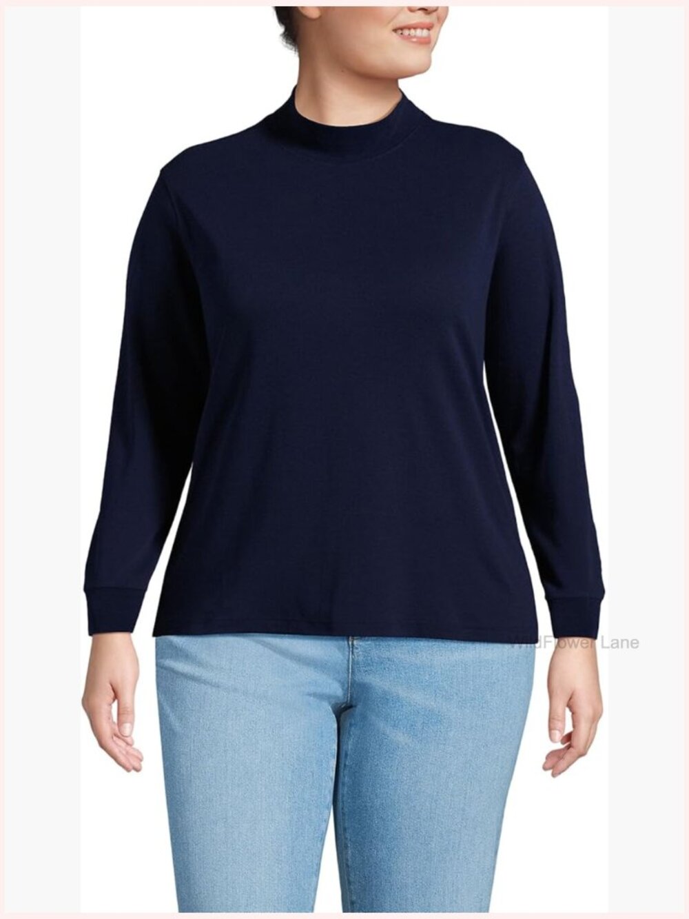 Relaxed Cotton Long Sleeve Mock Turtleneck Shirt